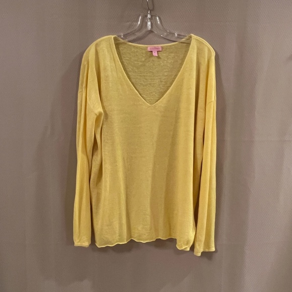 Lilly Pulitzer Taryn Linen Sweater V- Neck Dandelion Yellow Long Sleeve Sz XL - Picture 1 of 12